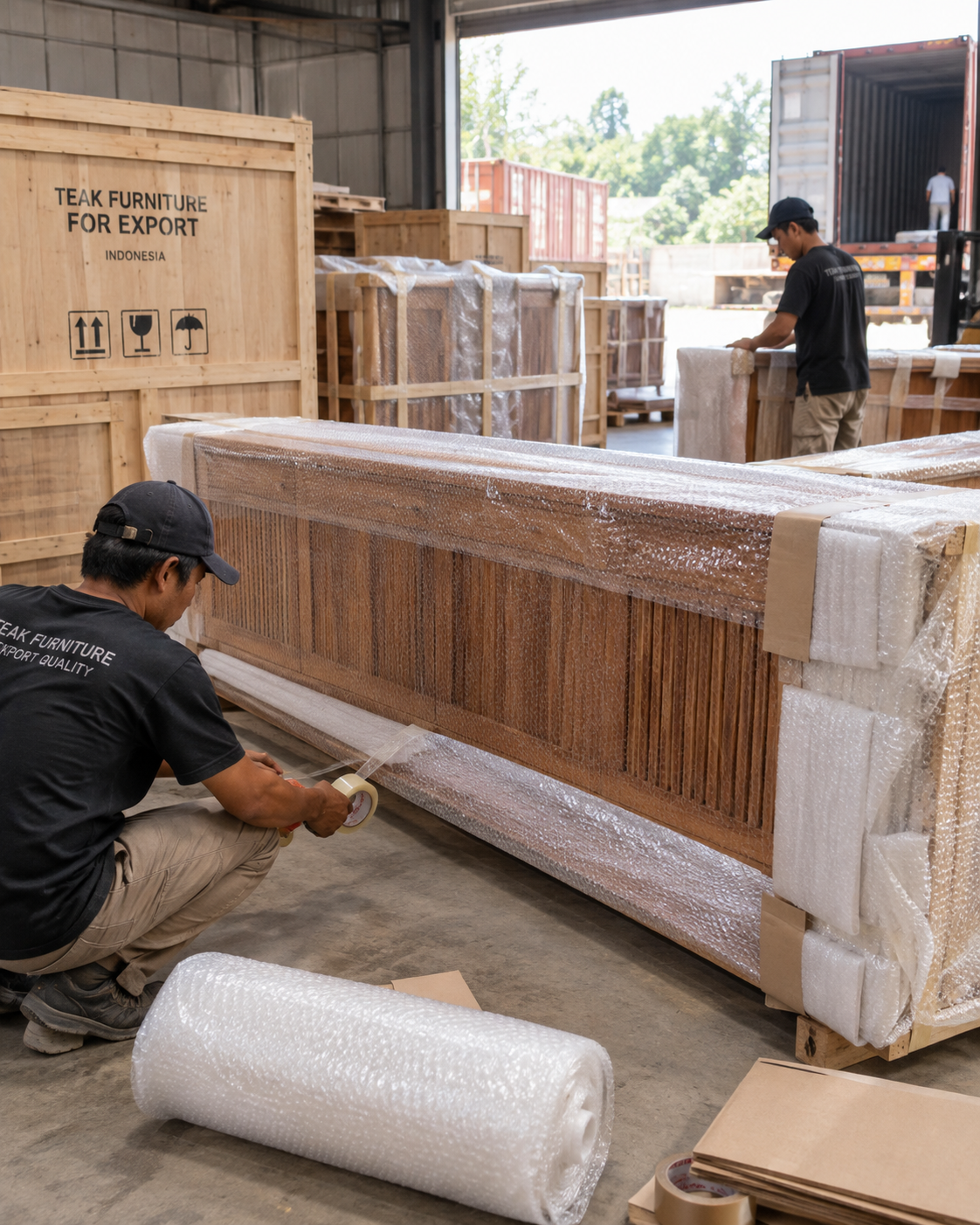 packing furniture kayu jati